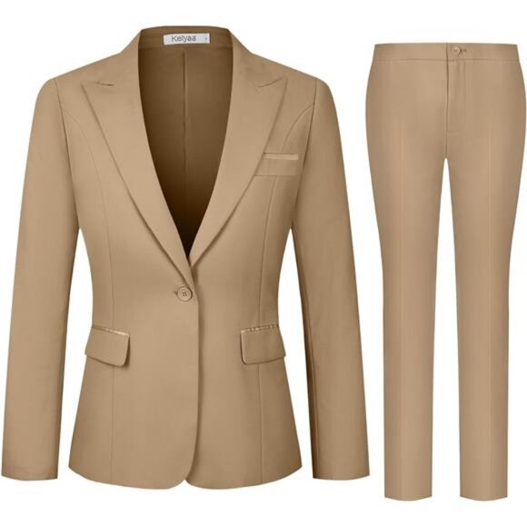 2Piece Office Suit Lady Peaked Lapel Slim Fit One Button Blazer Jacket and Pants - Picture 1 of 7